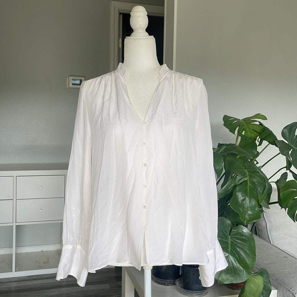J. Crew white 100% silk blouse sz L